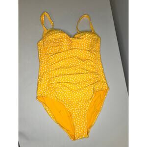 Nip Tuck Swim Womens US 10 Yellow White Polka Dot Ruched One Piece Swimsuit